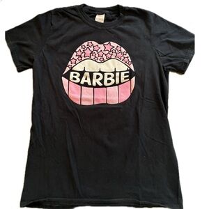 Women’s Barbie Graphic T-Shirt black with pink lips. Size small Soft Cotton Tee